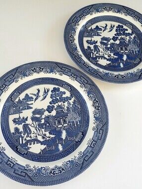 Churchill England Blue Willow Blue & White Ironstone Plates Set of 2